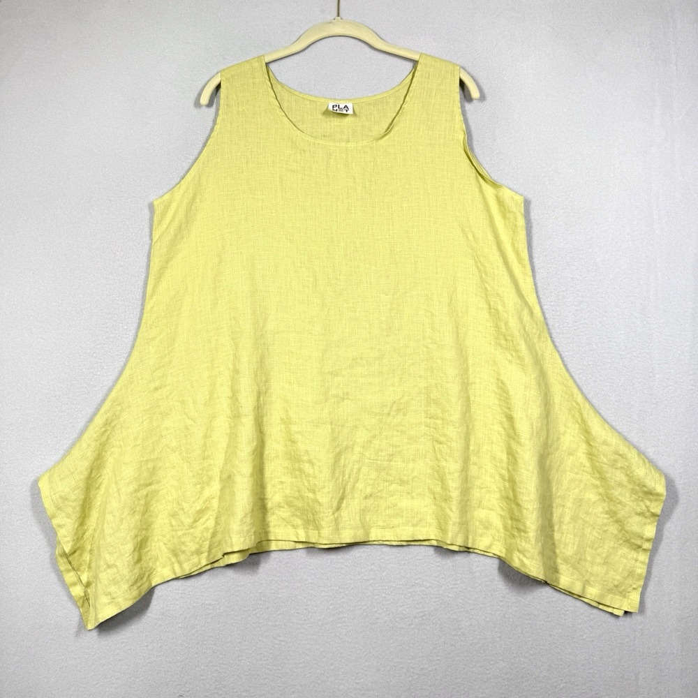 Planet by Lauren G Top 10 12 Linen Sharkbite Sleeveless Tunic Artsy Lagenlook